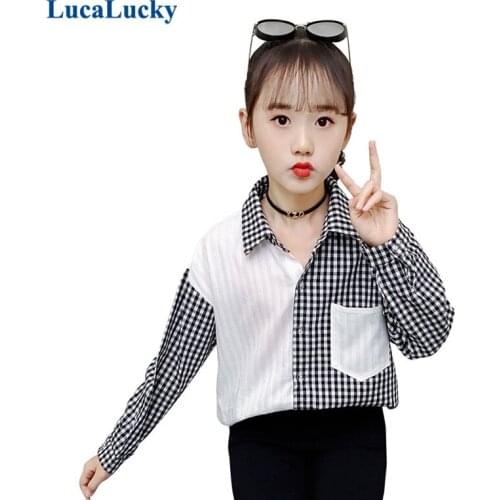 LucaLucky 2021 Spring Blouses Teenage Girls Long Sleeve Palid Patchwork Shirts For Kids Outerwear Tops Baby Girl Clothing 4-16Y