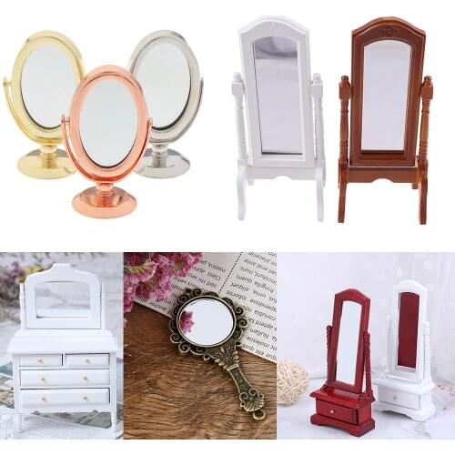 1PCS 1/12 Scale Bathroom Doll House Miniature Vintage Mini Dressing Dresser Mirror Frame Dolls Furniture Toys
