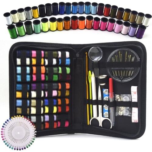 128 Pcs/Set Travel Sewing Box Kit Sewing Thread Stitches Knitting Needles Tools Cloth Buttons Craft Scissor Home Organizer