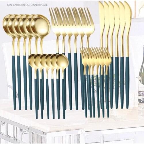 30Pcs/set Stainless Steel Dinner Black Gold Dinnerware Set Knife Fork Coffee Spoon Rose Gold Cutlery Set Kitchen Tableware Set
