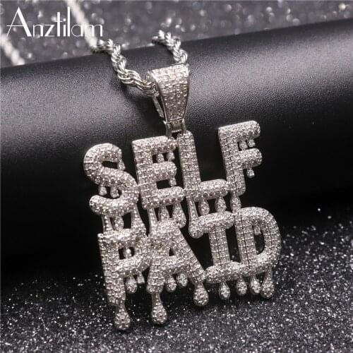 New Fashion Hip Hop Bling SELF PAID Iced Out Letter Pendant & Necklaces Pave AAA Zircon Stone Men’s necklace Charm Jewelry Gifts