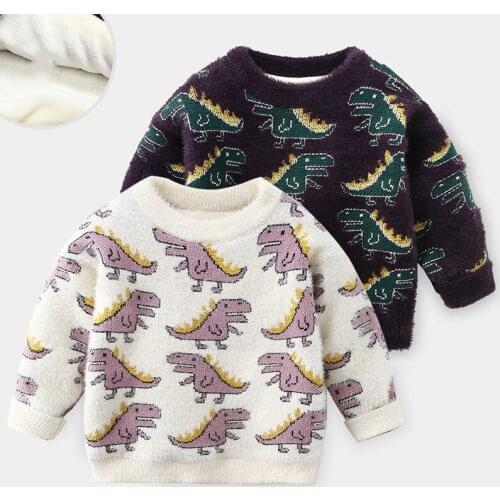 2020 Autumn Winter Kids Plus Velvet Sweater Children Dinosaur Clothing Boys Cotton Patchwork Baby Costumes