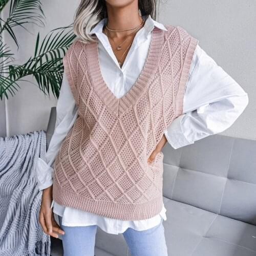 Autumn Winter Sweater Vest Women V Neck Solid Casual Chic Fashion Loose Sleeveless Knitted Sweater Simple All-match Pullover