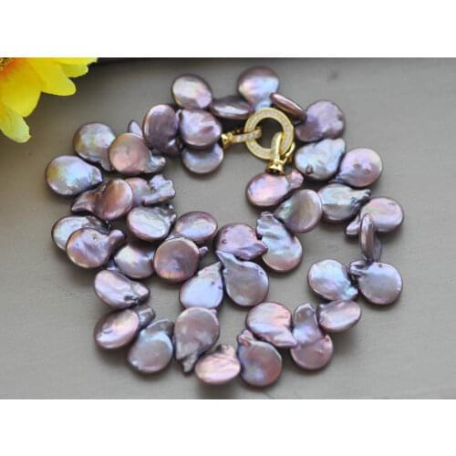 Z10357 17" 14mm Purple Coin Freshwater Pearl Necklace CZ