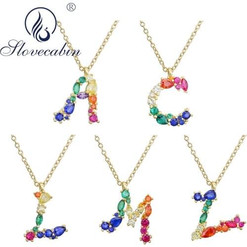 Slovecabin New Design Romantic 925 Sterling Silver Letter A Pendant Necklace With Rainbow Crystal Long Chain Adjustable Necklace