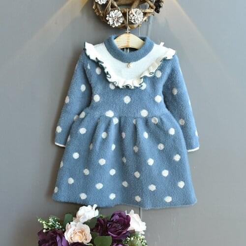 Kids Dresses For Girl 2020 Winter Plush Knit Dress Pearl Polka Dot Pullover Kids Girl Autumn Clothes 3 Colors Princess vestidos