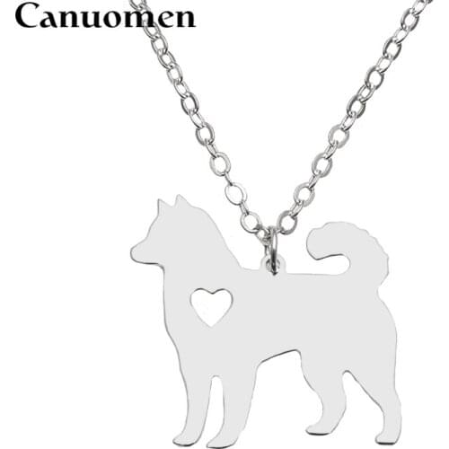 Canuomen Alaskan Malamute Pendant with Love Heart Stainless Steel Animals Necklaces Pet Dogs for Men and Women Charm Jewelry