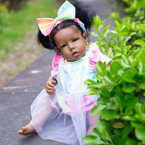 Hoomai 20 Inch Lifelike Reborn Silicone Dolls with Tie-dye Skirt Newborn Toddler Dolls Toy Kids Playmate Birthday Gift