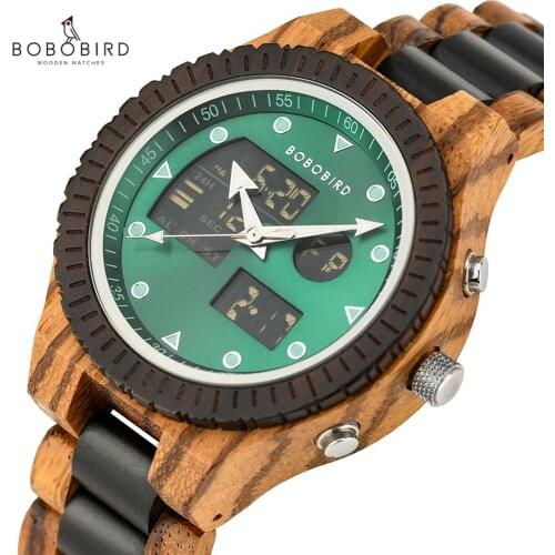 Relogio Masculino BOBO BIRD Zebra Wood Watch Men Dual Display Quartz Watches Mens Luxury Christmas Day Gifts OEM Dropshipping