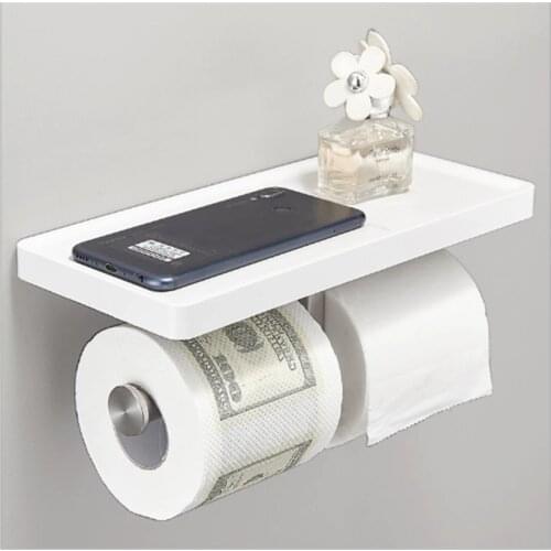 Silver Stainless Steel Paint Double Paper Holder Wall Mounted Bathroom Accessories Phone Rack Toilet Shelf Aluminum Material