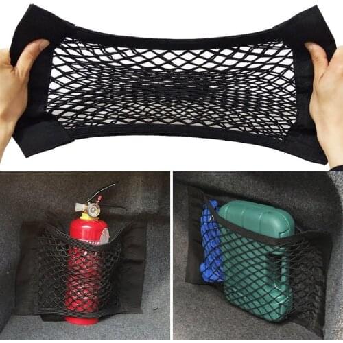 Car Back Rear Mesh Trunk Seat Elastic String Net Magic Sticker Universal Storage Bag Pocket Cage Auto Organizer Seat Back Bag