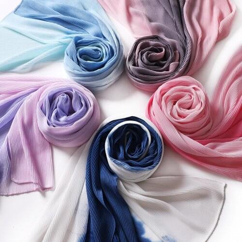 10pcs/Lot Muslim Crinkle Tie-Dye Printed Hijab Scarf Bubble Chiffon Shawl Gradient Color Headband Wrap Female Foulard