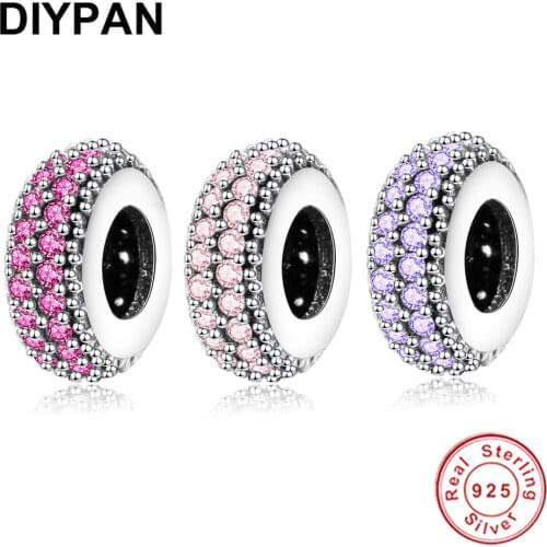 Sterling 925 Silver Zircon Spacer Charms Fit Original Pandora Charms Bracelet 925 Silver Charms DIY Jewelry Making Berloque