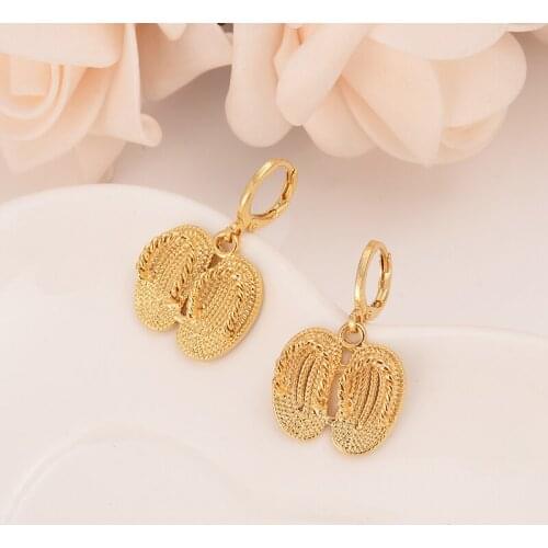 Ethiopian/Nigeria/Kenya /Ghana Slippers flower shoe Drop Earrings for Women/Gir Gold Color Trendy Earrings Arab gift DIY charms