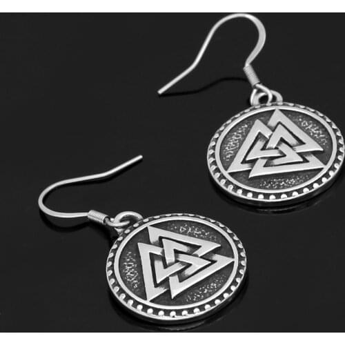 Nordic Viking valknut amulet Stainless steel earrings with valknut gift bag