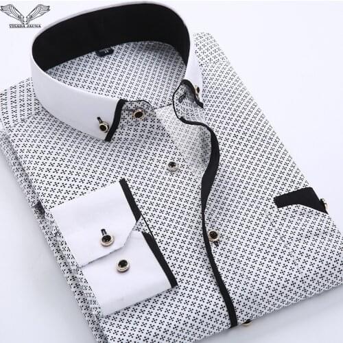 VISADA JAUNA 2018 Men Shirts Printed Casual Brand Clothing Slim Fit Long-sleeve Cotton Business Male Shirts Plus Size S-4XL N454