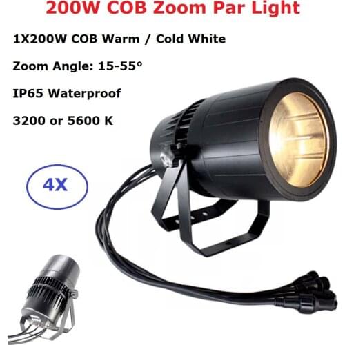 Waterproof LED COB Par Light 200W Warm White Zoom Par Light DMX Stage Lighting Effect DMX512 Controller Club Show Night DJ Disco