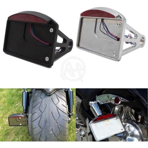 Chrome/Black Motorcycle Side Mount License Plate Axle Bracket Tail Light For Harley Customs Choppers Bobber Universal
