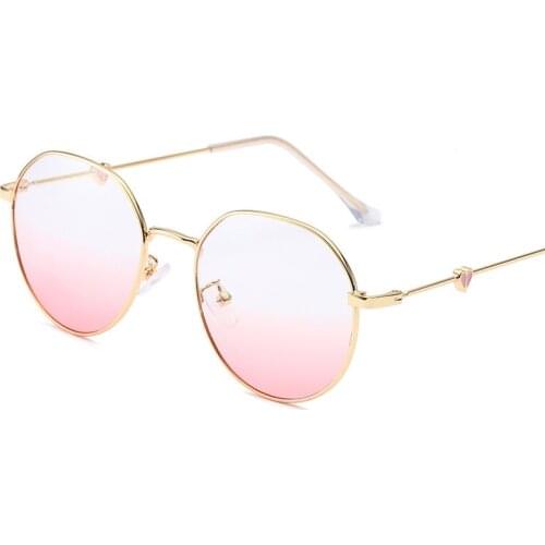 Girly Student Glasses Metal Round Frame Women Gradient Pink Eyeglasses Glasses Ladies Transparent Flat Glasses Eyewear Lens