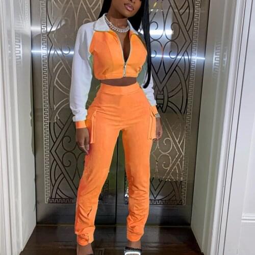 Women Autumn Zipper Two Piece Set Long Sleeves Top And Flares Pants Set Female Neon Running Womens Tracksuit Ladies Sportwear