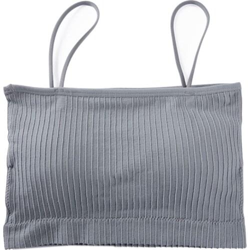 Women Girls Spaghetti Strap Bandeau Tube Top Ribbed Wirefree Chest Wrap Bralette A0NF