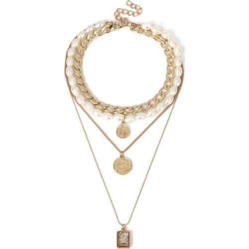 Women Layered Necklace Vintage Coin Necklace Faux Pearl Choker Necklace Chains Choker Necklaces For Women Jewlery