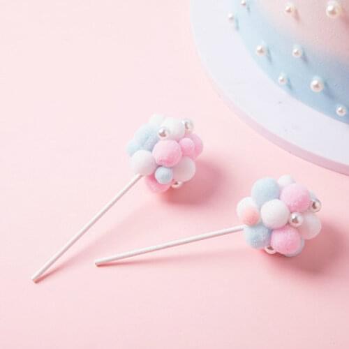 1PC Macaroon Soft Pompom Cloud Cake Topper Happy Birthday Party DIY Cake Top Flags Decoration for Cake Topper Festival New Year