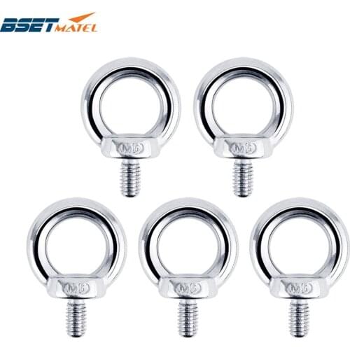 5PCS DIN580 M6 Eye Bolt 304 Stainless Steel Marine Lifting Eye Screws Ring Loop Hole for Cable Rope Eyebolt Boat Acceories