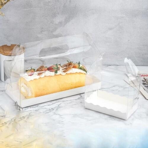 6pcs Transparent Cake Roll Packaging Box Portable Swiss Roll Containers Dessert Mousse Holder Birthday Wedding Baking Gift Box