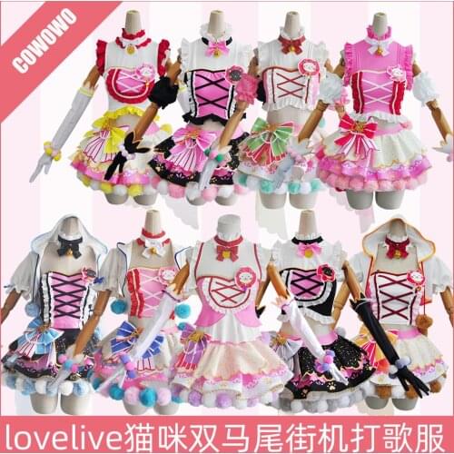 Anime! Lovelive Rin Maki Umi All Members Cat Double Horsetail Arcade Card SJ Lovely Uniform Cosplay Costume Stage Suit Free Ship