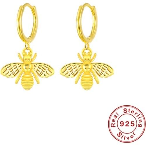 Canner 925 Sterling Silver Hoop Earrings Insect Bee Personalized Earrings For Women Cute 1 Pair Pendientes Huggies Earrings