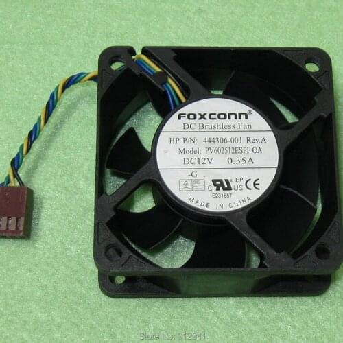 B63 Foxconn PV602512ESPF 444306-001 6025 60mm x 25mm DC Brushless Cooler Cooling Fan 12V 0.35A 4Pin for HP Compaq DC7800 DC7900