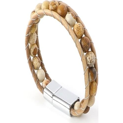 Jasper Beaded Bracelet Stainless Steel Bead Bracelet Energy Bracelet Bead Cuff Bracelet Adjustable Wristband healing band