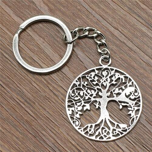 1 Piece Keyring Tree Of Life Keychain 40x35mm Silver Plated New Fashion Handmade Metal KeyChain Souvenir Gifts For Women B10561
