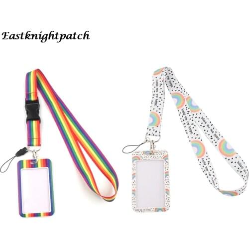 E2608 Work ID Card Holder Case With Lanyard Cartoon Rainbow Bus Card Wallet Travel Men Women Bank Card Protection Cover Bag Box