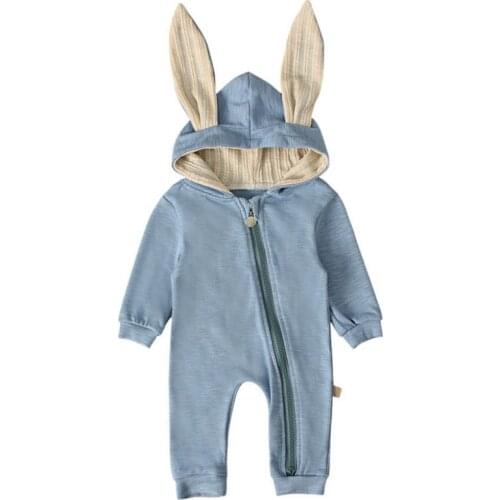 2019 Winter Autumn Newborn Baby Romper Outfits Cute Toddler Infant Boys Girls Hooded Solid Clothes With Ear Long Sleeve Jumpsuit