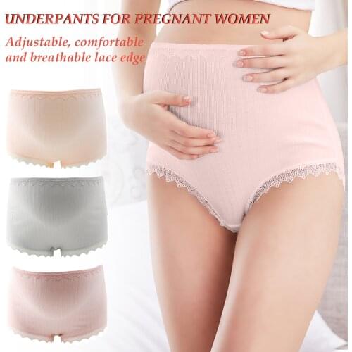 Breathable Cotton Adjustable Maternity Underwear High Waist Belly Support Pregnant Women Underwear Lace Solid Color Panties