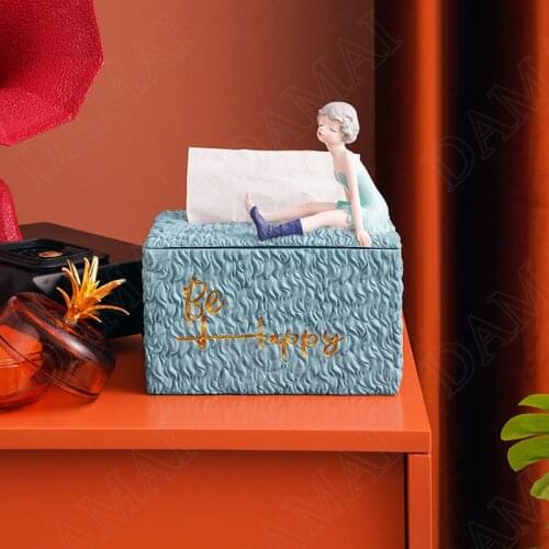 European Resin Tissue Boxes Creativity Girl Living Room Desktop Paper Box Bedroom Tissues Organizer Home Decoration Modern