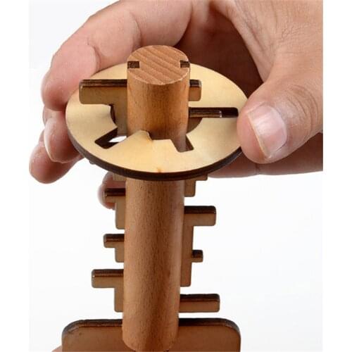 Intelligence Kids Toy Wooden 3D Unlock Puzzle Key Toy for Home Children Kid Baby Puzzles Educational Learning Toys