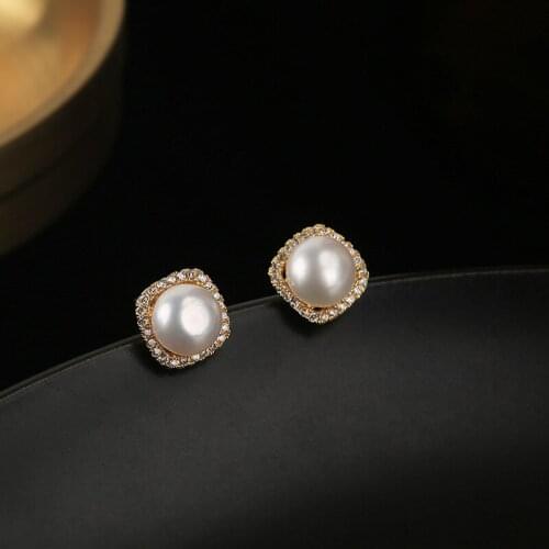 Classic Women Stud Earrings Handmade Natural Fresh Water Pearls Earring Jewelry with CZ Stone 925 Sterling Silver Earring 11*11