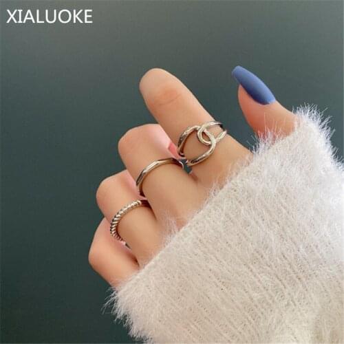 XIALUOKE Hip Hop Rock Metal Geometry Punk Index Finger Rings For Women Fashion Vintage Ring Set Party Jewelry Accessories 021