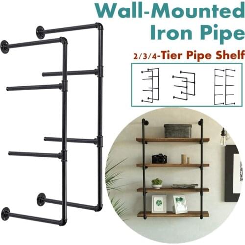 2PCS 2/3/4 Tier Shelf Retro Industrial Furniture Wall Shelf Bracket Bookshelf Hanging Storage Black Iron Pipe DIY Pipe Shelves