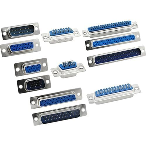 5pcs DB9 DB15 DB25 DB37 Hole/Pin Female/Male Blue Welded Connector RS232 serial port socket DB D-SUB adapter 9/15/25/37 pin