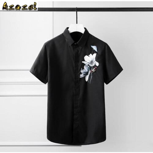 Summer Short Sleeve Mens Shirts Plus Size 4xl Printing Embroidery Solid Color Mens Dress Shirts Casual Party Shirts Man