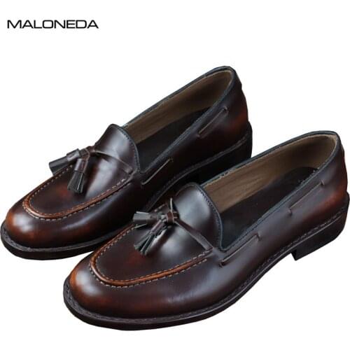 MALONEDA Bespoke Handmade Mens Casual Slip on Tassel Shoes High-quality Genuine Leather Comfortable Loafers with Goodyear Welted