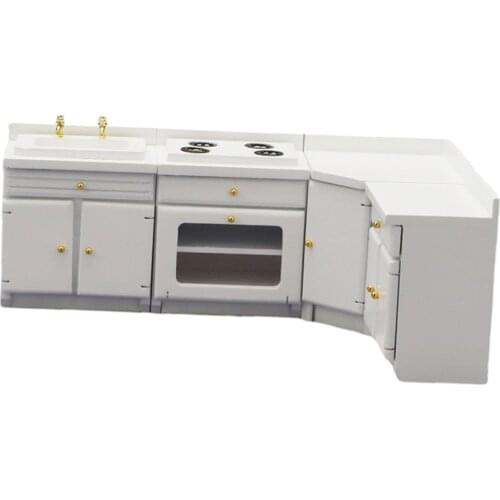 1:12 Scale Miniature Dollhouse Kitchen Cabinets Cupboard Model Set Furniture Wooden Stove Counter Living Room Kids Pretend Fun