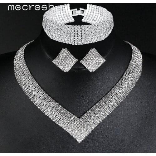 Mecresh Luxury Classic Crystal Bridal Jewelry Set for Women Clear Rhinestone Wedding Bracelets Necklace Sets 2018 TL475+SL341