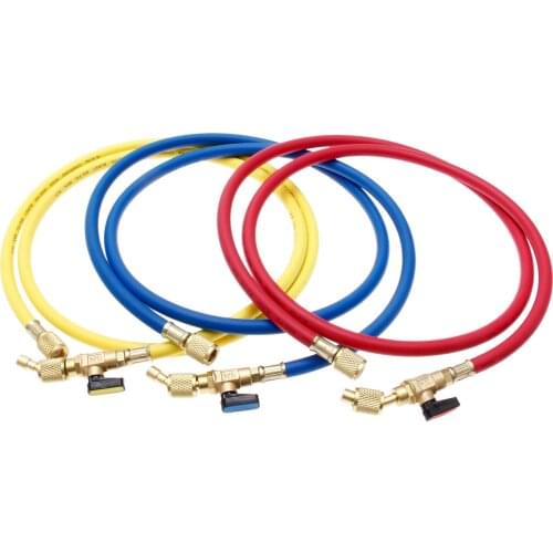 3Pcs 1.5m R134A R410a AC Charging Hose Set Ball Valves 800 PSI 1/4" SAE For Air Condition Refrigerant R134A W/ Strong Connectors