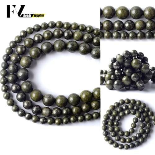 Natural Green Iron Pyrite Stone Beads Round Loose Spacer Mineral Beads For Jewelry Making Finding Diy Earrings Bracelet 6 8 10mm