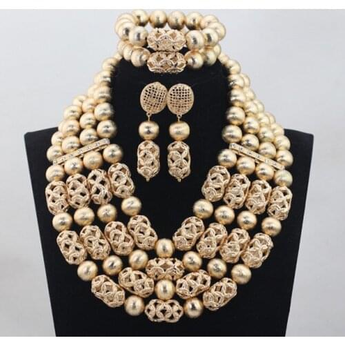 New Gold 4 Layers 2017 Latest African Wedding Jewelry Set Handmade Balls Beads Bridal Necklace Jewelry Sets Free ShippingABH033